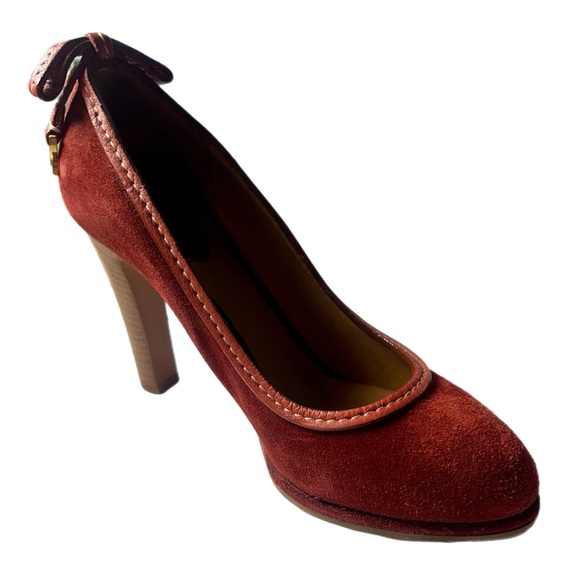 Chloe Rustic Sienna Red Suede Pump Heels Women’s size 6.5 - Picture 4 of 6